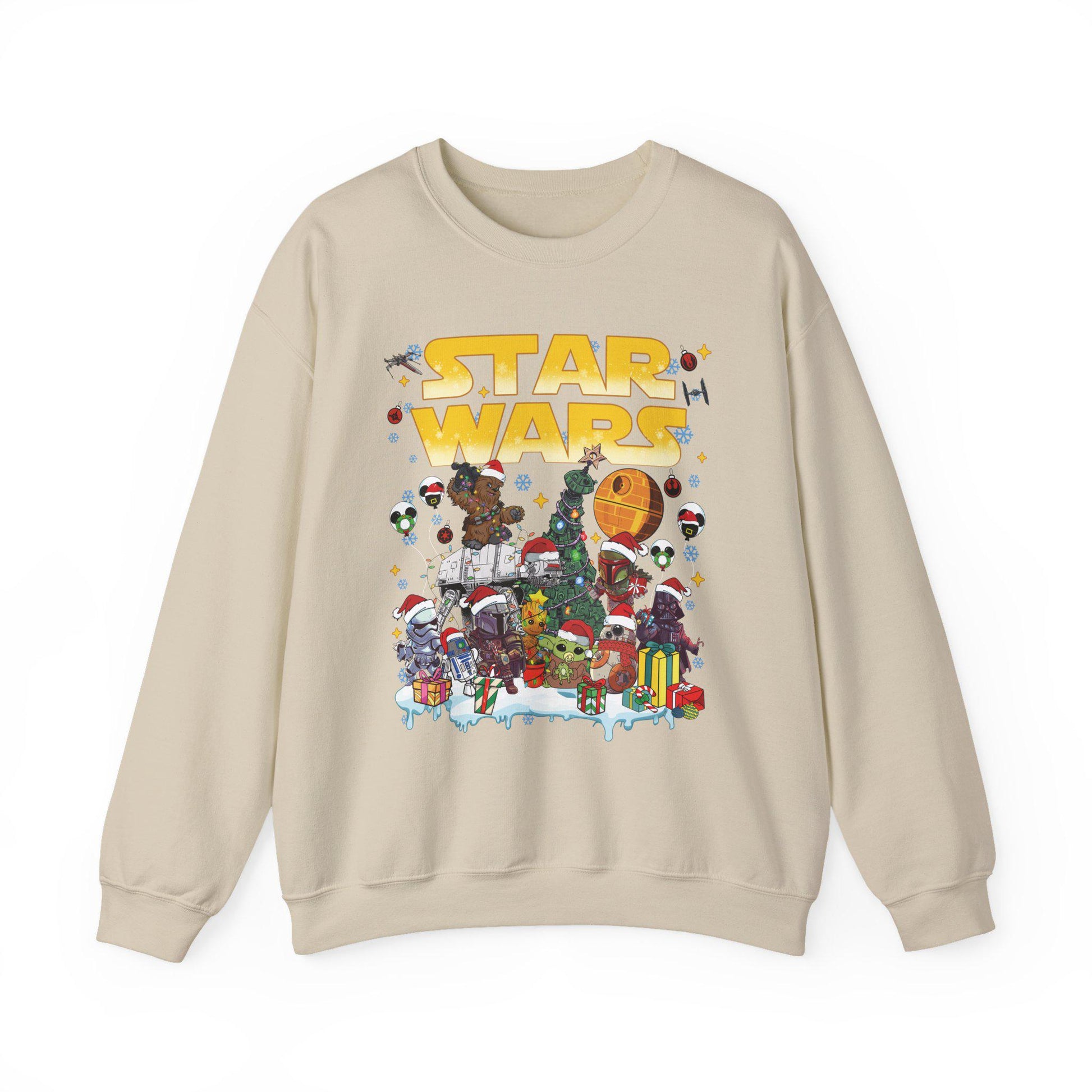 Star Wars Christmas Collage Sweatshirt | Retro Galaxy Holiday Unisex Crewneck | Nerdy Sci-Fi Ugly Christmas Sweater