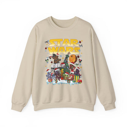 Star Wars Christmas Collage Sweatshirt | Retro Galaxy Holiday Unisex Crewneck | Nerdy Sci-Fi Ugly Christmas Sweater