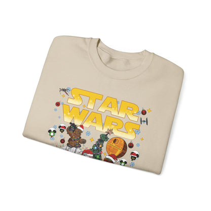 Star Wars Christmas Collage Sweatshirt | Retro Galaxy Holiday Unisex Crewneck | Nerdy Sci-Fi Ugly Christmas Sweater