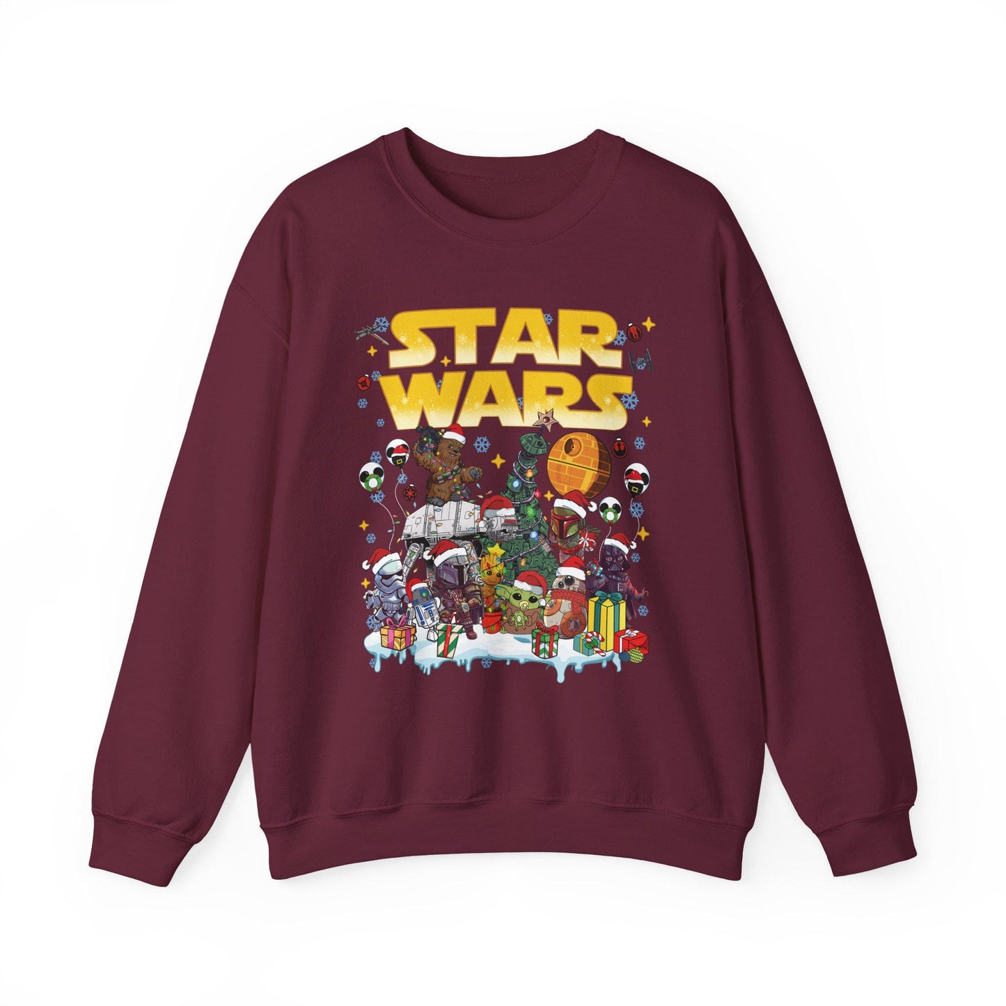 Star Wars Christmas Collage Sweatshirt | Retro Galaxy Holiday Unisex Crewneck | Nerdy Sci-Fi Ugly Christmas Sweater