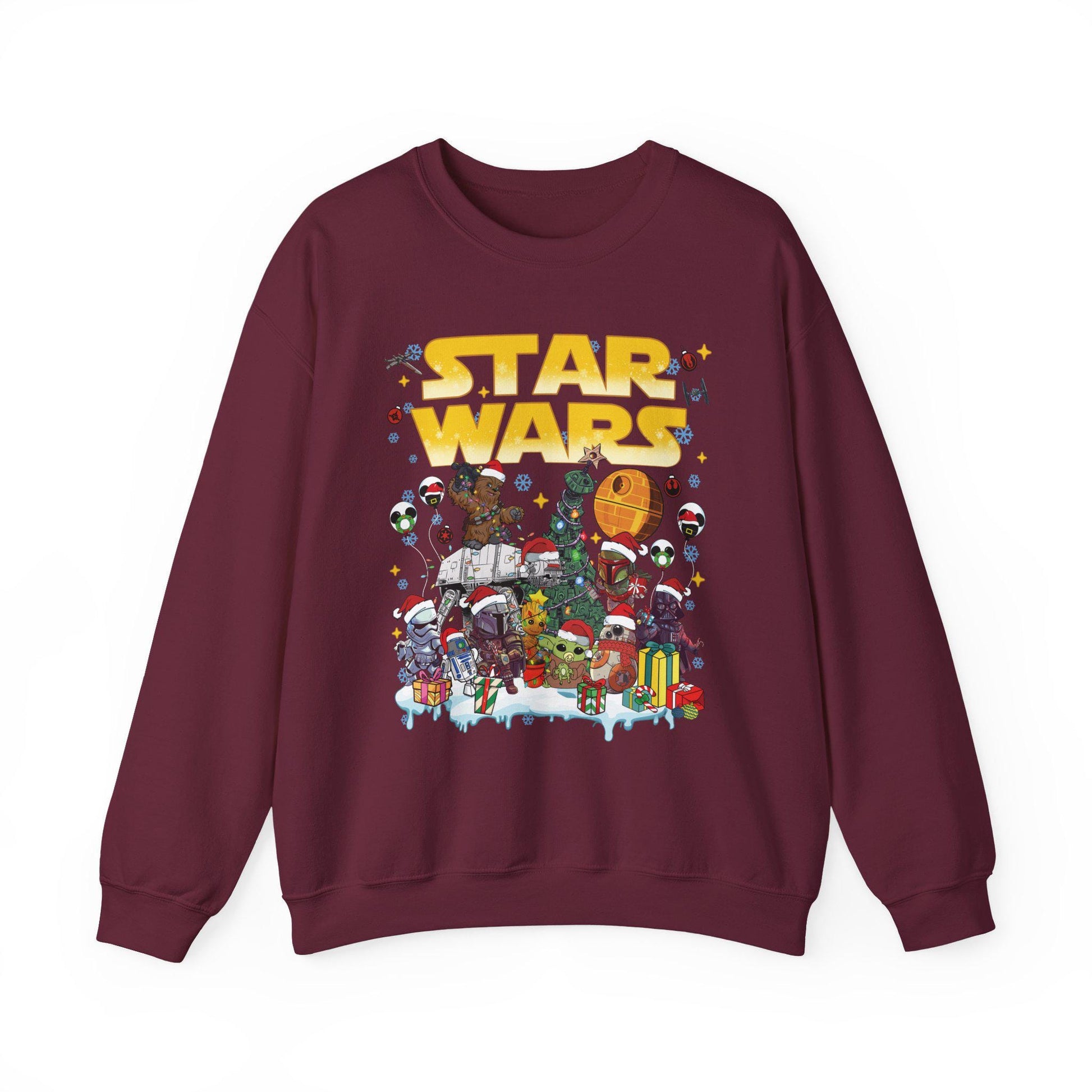 Star Wars Christmas Collage Sweatshirt | Retro Galaxy Holiday Unisex Crewneck | Nerdy Sci-Fi Ugly Christmas Sweater