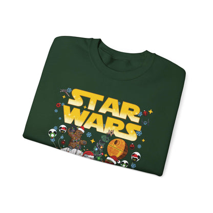 Star Wars Christmas Collage Sweatshirt | Retro Galaxy Holiday Unisex Crewneck | Nerdy Sci-Fi Ugly Christmas Sweater