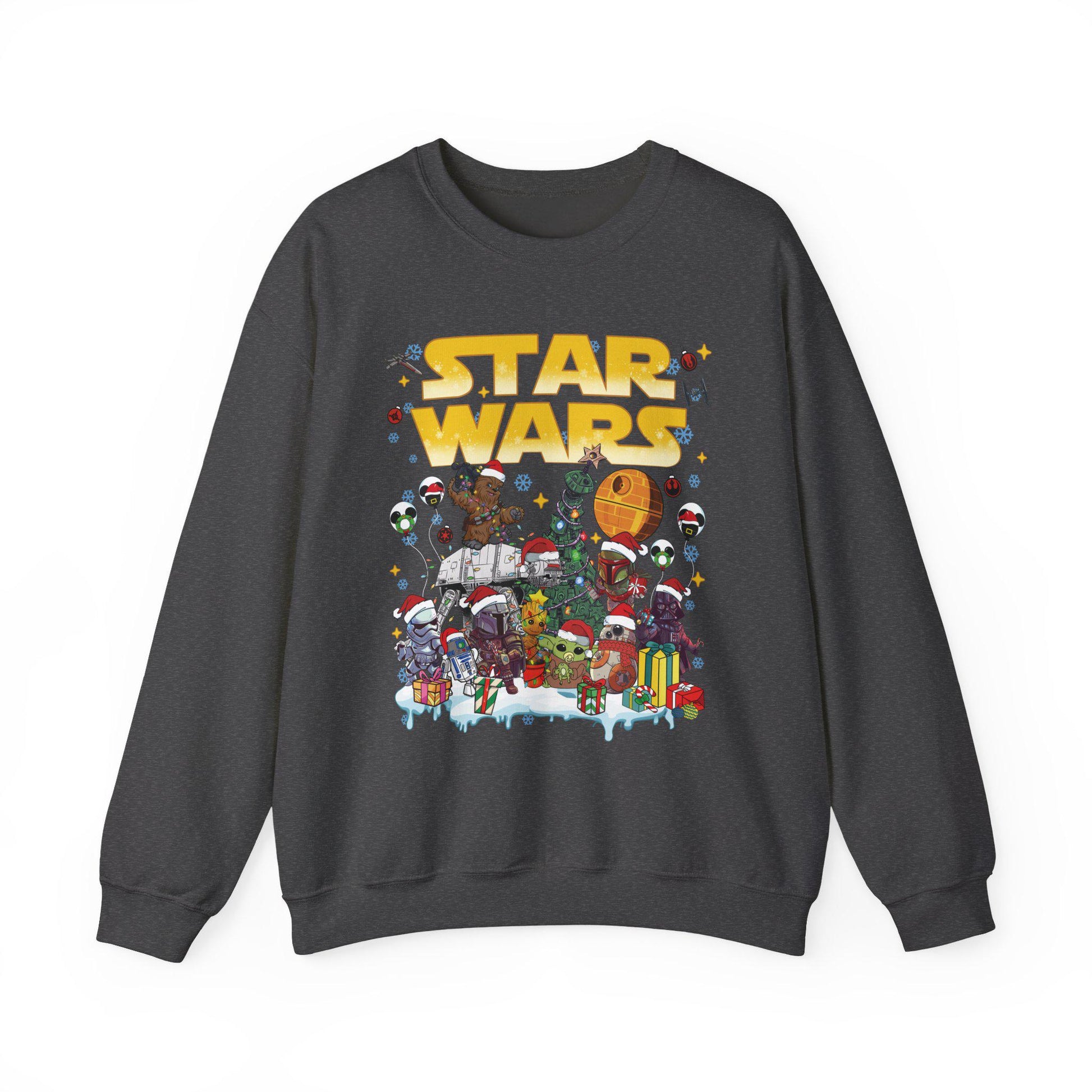 Star Wars Christmas Collage Sweatshirt | Retro Galaxy Holiday Unisex Crewneck | Nerdy Sci-Fi Ugly Christmas Sweater