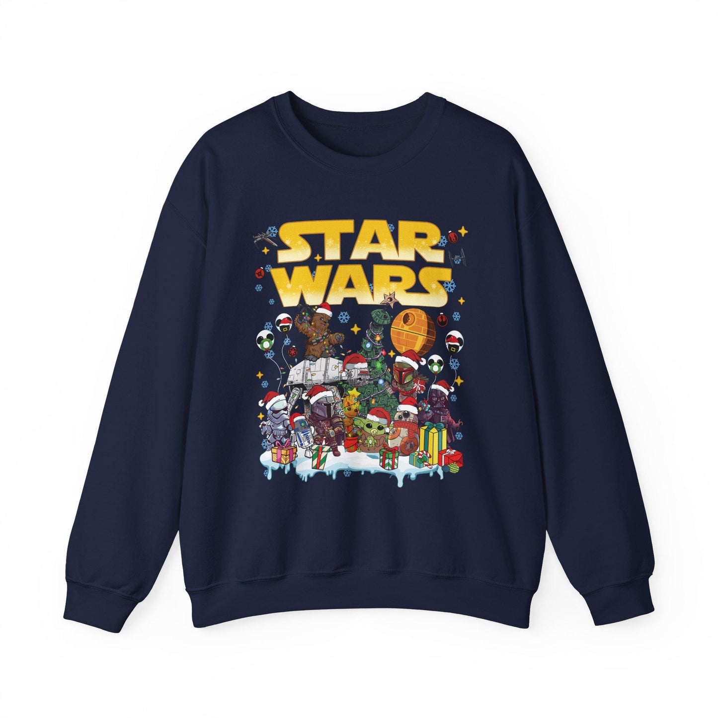 Star Wars Christmas Collage Sweatshirt | Retro Galaxy Holiday Unisex Crewneck | Nerdy Sci-Fi Ugly Christmas Sweater