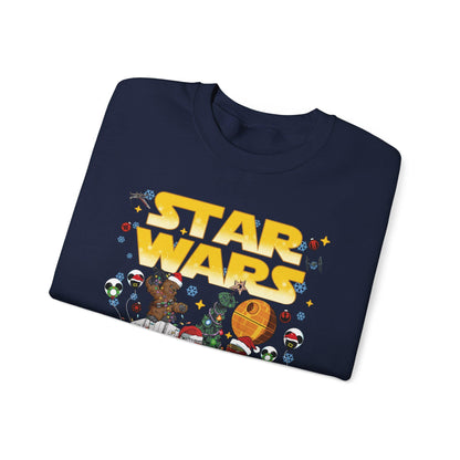 Star Wars Christmas Collage Sweatshirt | Retro Galaxy Holiday Unisex Crewneck | Nerdy Sci-Fi Ugly Christmas Sweater