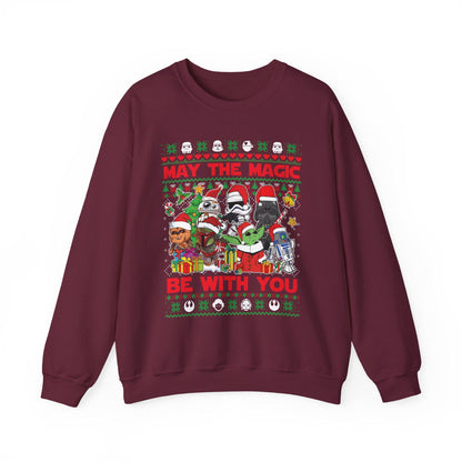 Star Wars Christmas Magic Sweatshirt | May the Holiday Magic Be With You Ugly Christmas Sweater | Retro Sci-Fi Unisex Crewneck