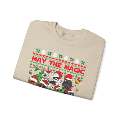 Star Wars Christmas Magic Sweatshirt | May the Holiday Magic Be With You Ugly Christmas Sweater | Retro Sci-Fi Unisex Crewneck