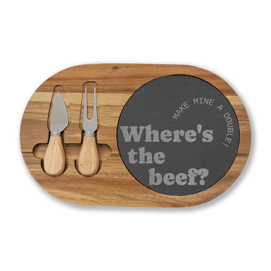 Wheres the Beef? Engraved Charcuterie Board with Slate Insert | Funny Serving Board | Acacia Wood Cheese Board Gift