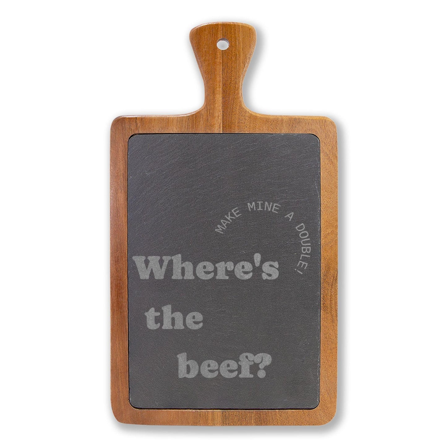 Wheres the Beef? Engraved Charcuterie Board with Slate Insert | Funny Serving Board | Acacia Wood Cheese Board Gift