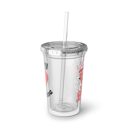 Valentine Acrylic Tumbler Cup | I Love You a Latte Cute Couple Design | Be My Valentine Heart Cup | Clear Cold Cup With Lid Straw