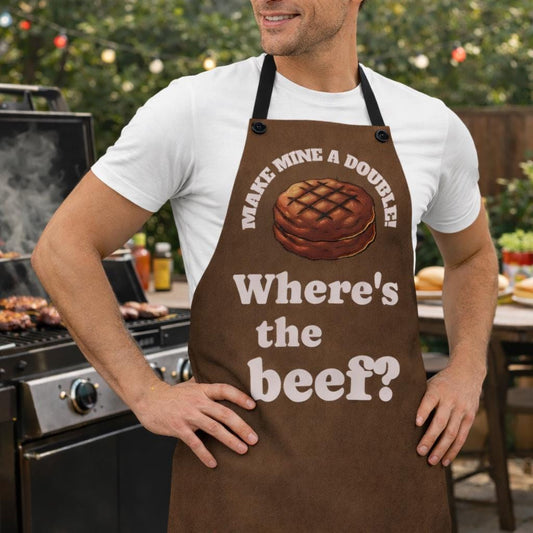 Wheres the Beef Apron | Make Mine a Double | Funny Burger Apron | BBQ Grilling Gift