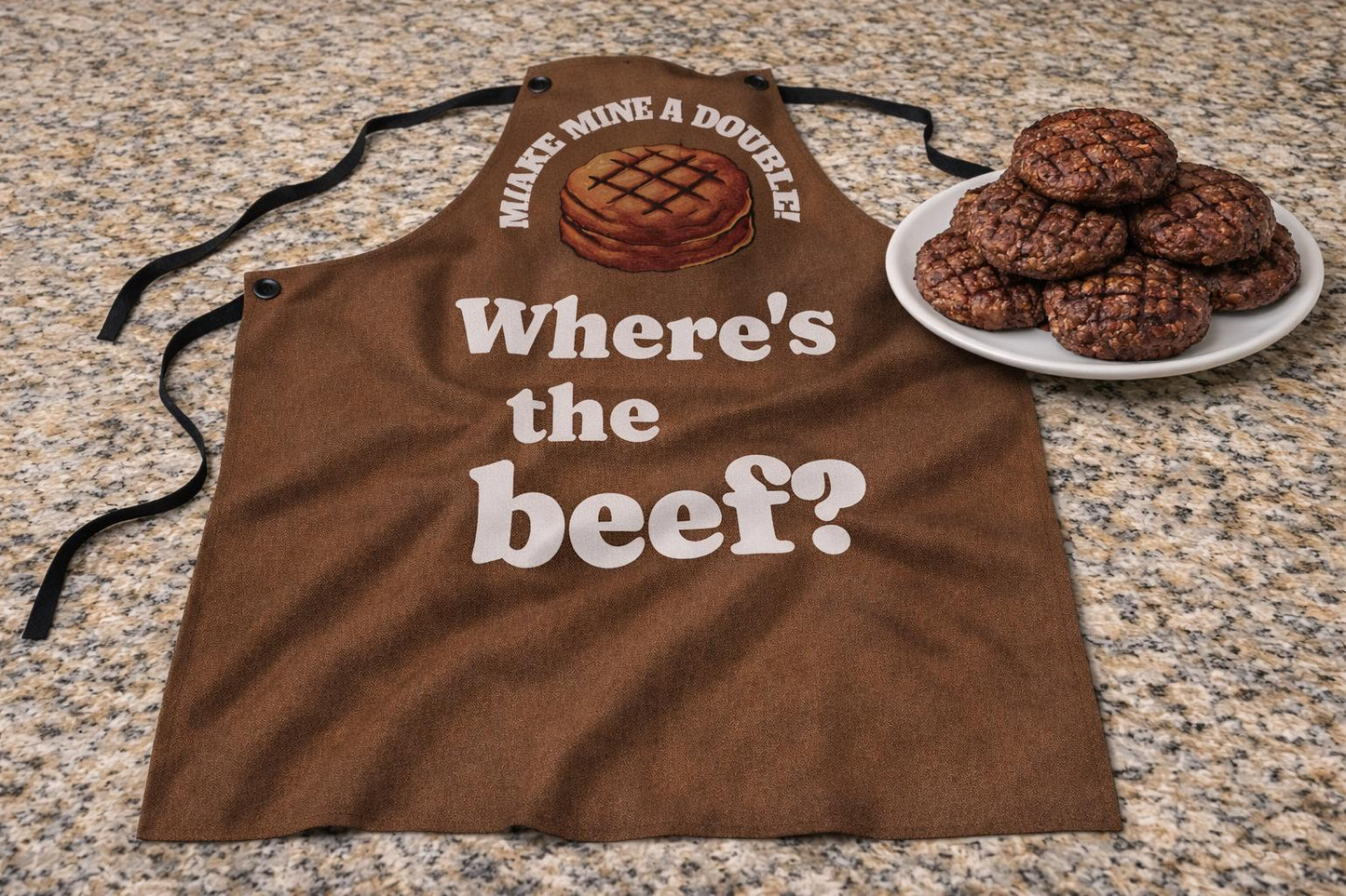Wheres the Beef Apron | Make Mine a Double | Funny Burger Apron | BBQ Grilling Gift