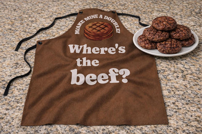 Wheres the Beef Apron | Make Mine a Double | Funny Burger Apron | BBQ Grilling Gift