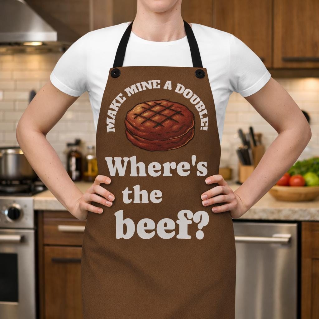 Wheres the Beef Apron | Make Mine a Double | Funny Burger Apron | BBQ Grilling Gift