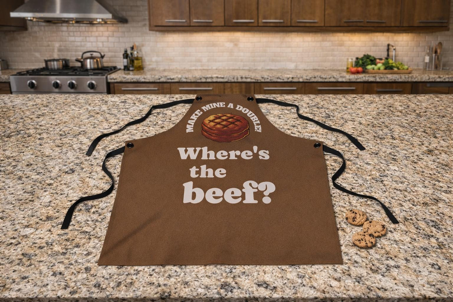 Wheres the Beef Apron | Make Mine a Double | Funny Burger Apron | BBQ Grilling Gift