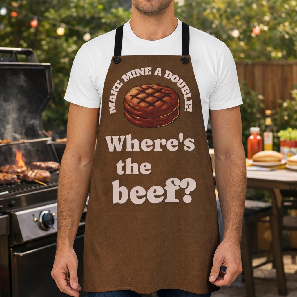 Wheres the Beef Apron | Make Mine a Double | Funny Burger Apron | BBQ Grilling Gift