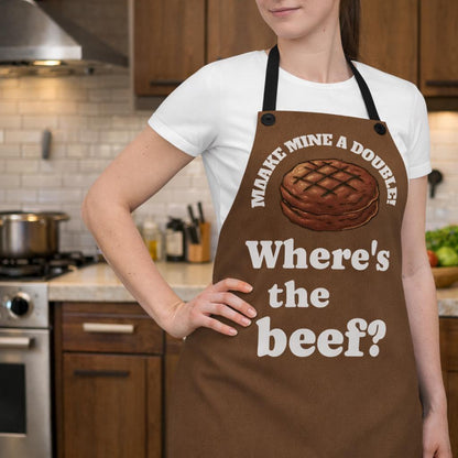 Wheres the Beef Apron | Make Mine a Double | Funny Burger Apron | BBQ Grilling Gift