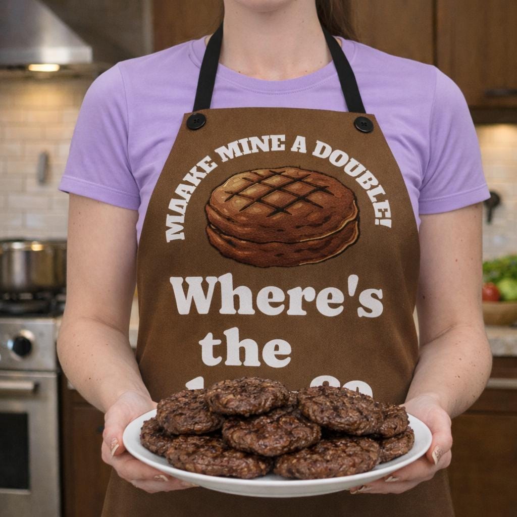 Wheres the Beef Apron | Make Mine a Double | Funny Burger Apron | BBQ Grilling Gift