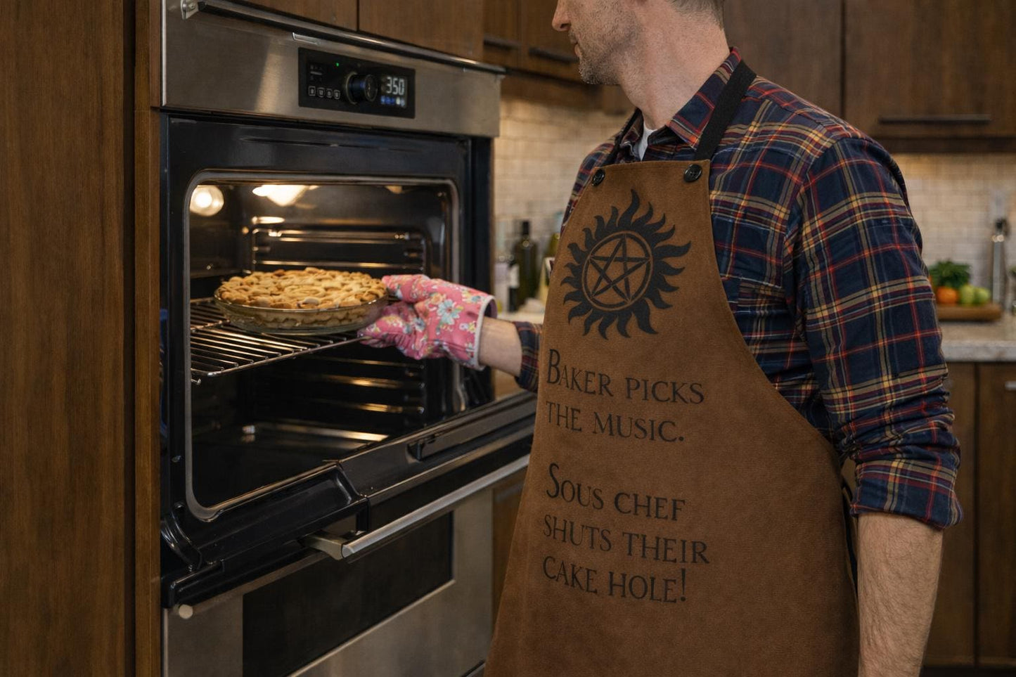 Supernatural Sigil Baker Picks The Music Apron | Kitchen Apron, Brown AOP