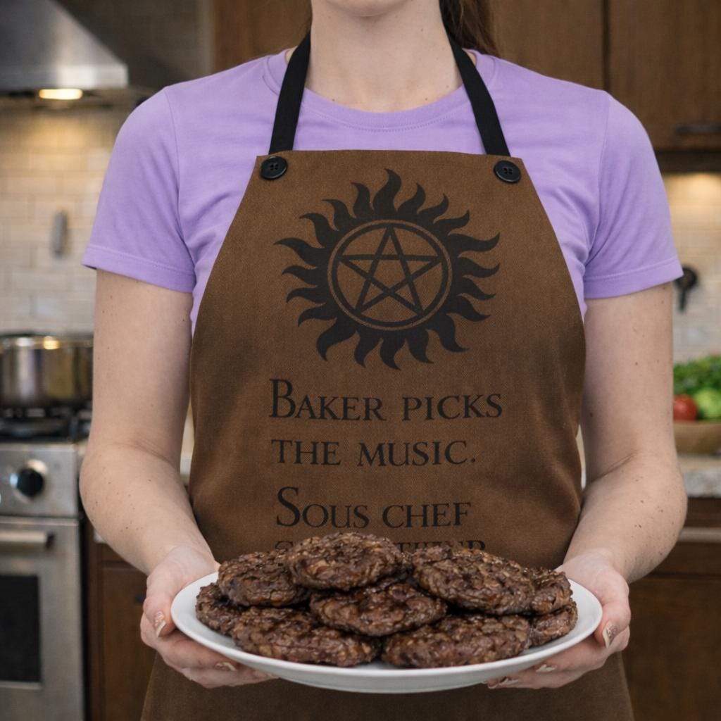 Supernatural Sigil Baker Picks The Music Apron | Kitchen Apron, Brown AOP