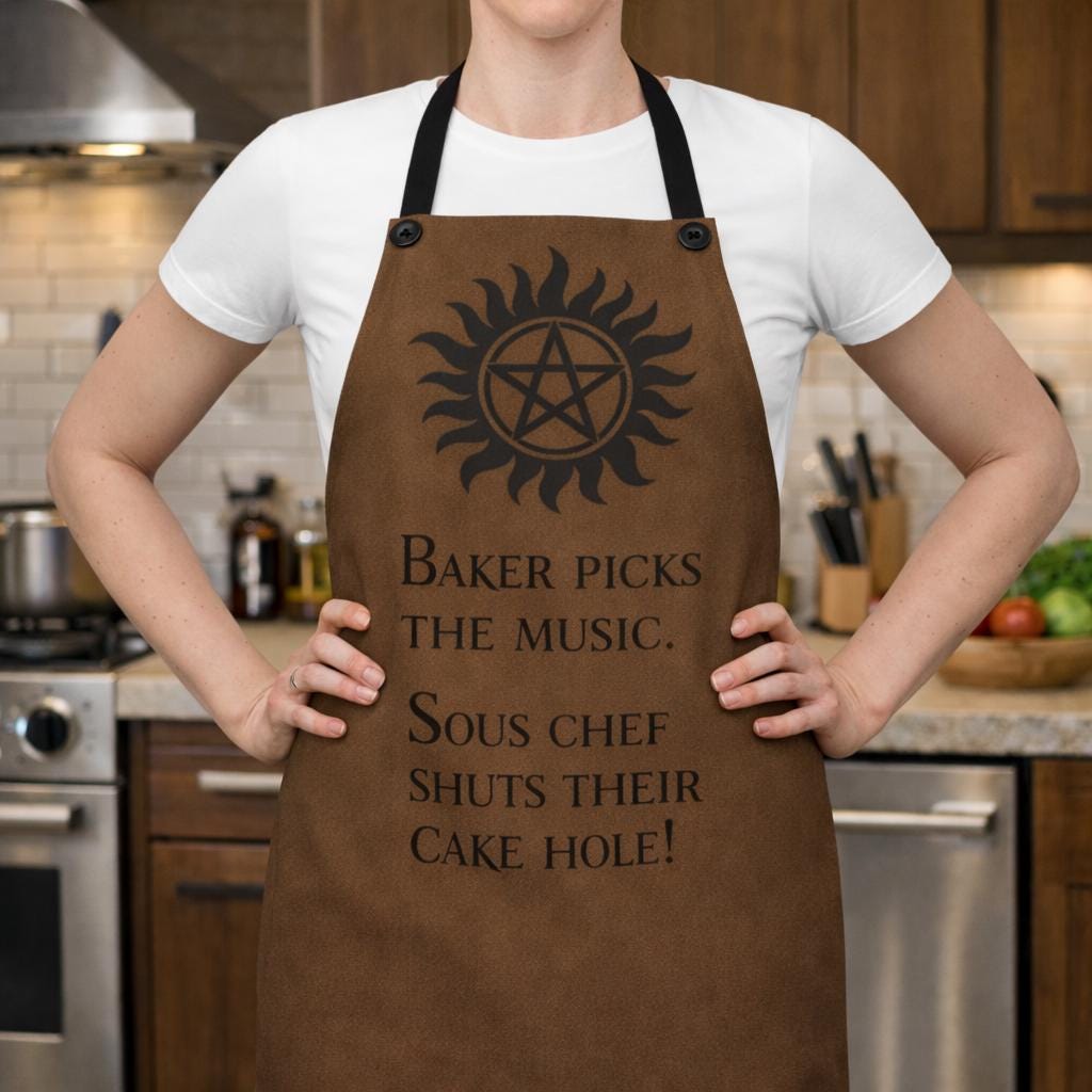 Supernatural Sigil Baker Picks The Music Apron | Kitchen Apron, Brown AOP