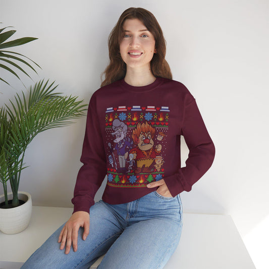 Retro Fire & Snow Ugly Christmas Sweatshirt | Geeky Holiday Crewneck