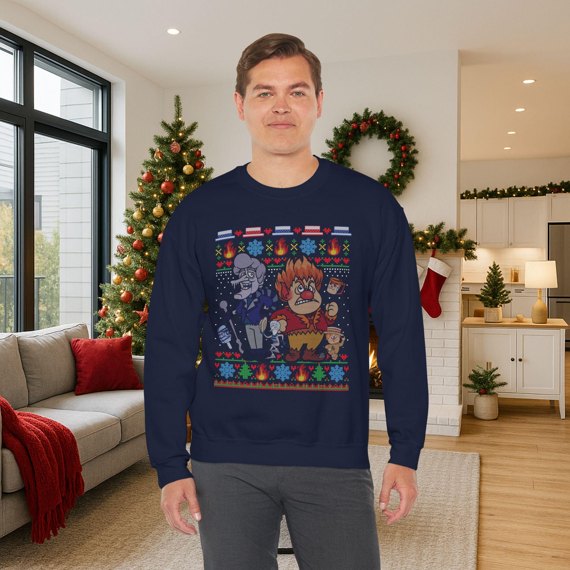 Retro Fire & Snow Ugly Christmas Sweatshirt | Geeky Holiday Crewneck