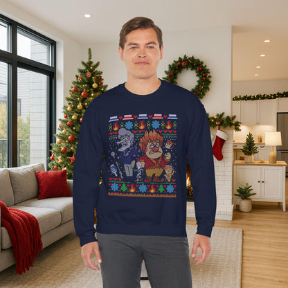Retro Fire & Snow Ugly Christmas Sweatshirt | Geeky Holiday Crewneck