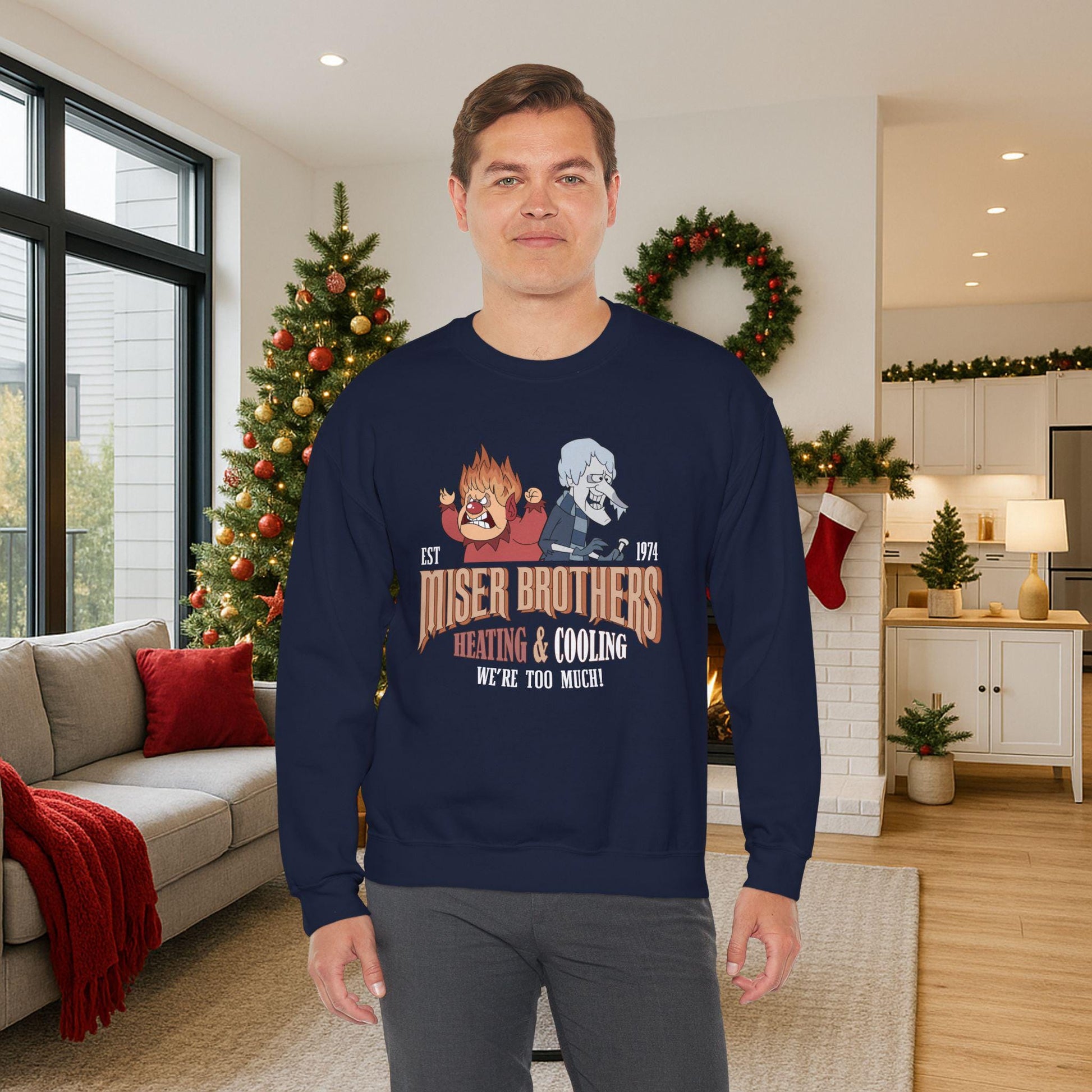 Miser Brothers Christmas Sweatshirt | Two-Tone Heating & Cooling Logo