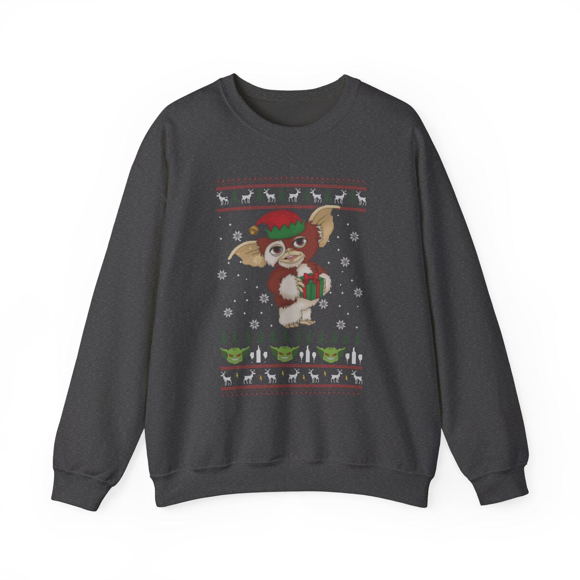 Gizmo Gremlins Christmas Sweatshirt | Cute Mogwai Ugly Christmas Sweater | Retro Creature Holiday Top