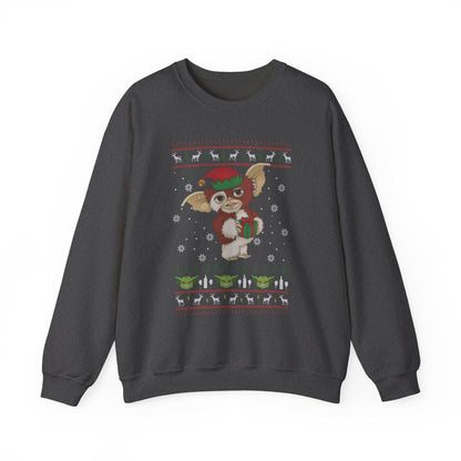 Gizmo Gremlins Christmas Sweatshirt | Cute Mogwai Ugly Christmas Sweater | Retro Creature Holiday Top