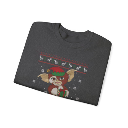 Gizmo Gremlins Christmas Sweatshirt | Cute Mogwai Ugly Christmas Sweater | Retro Creature Holiday Top