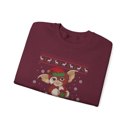 Gizmo Gremlins Christmas Sweatshirt | Cute Mogwai Ugly Christmas Sweater | Retro Creature Holiday Top