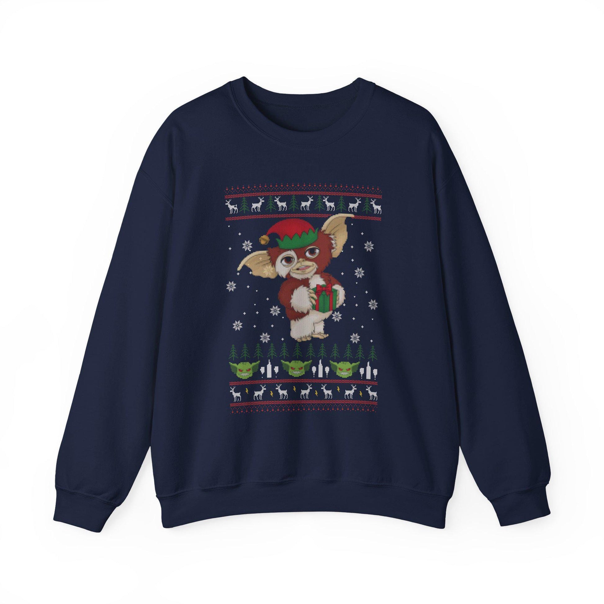 Gizmo Gremlins Christmas Sweatshirt | Cute Mogwai Ugly Christmas Sweater | Retro Creature Holiday Top