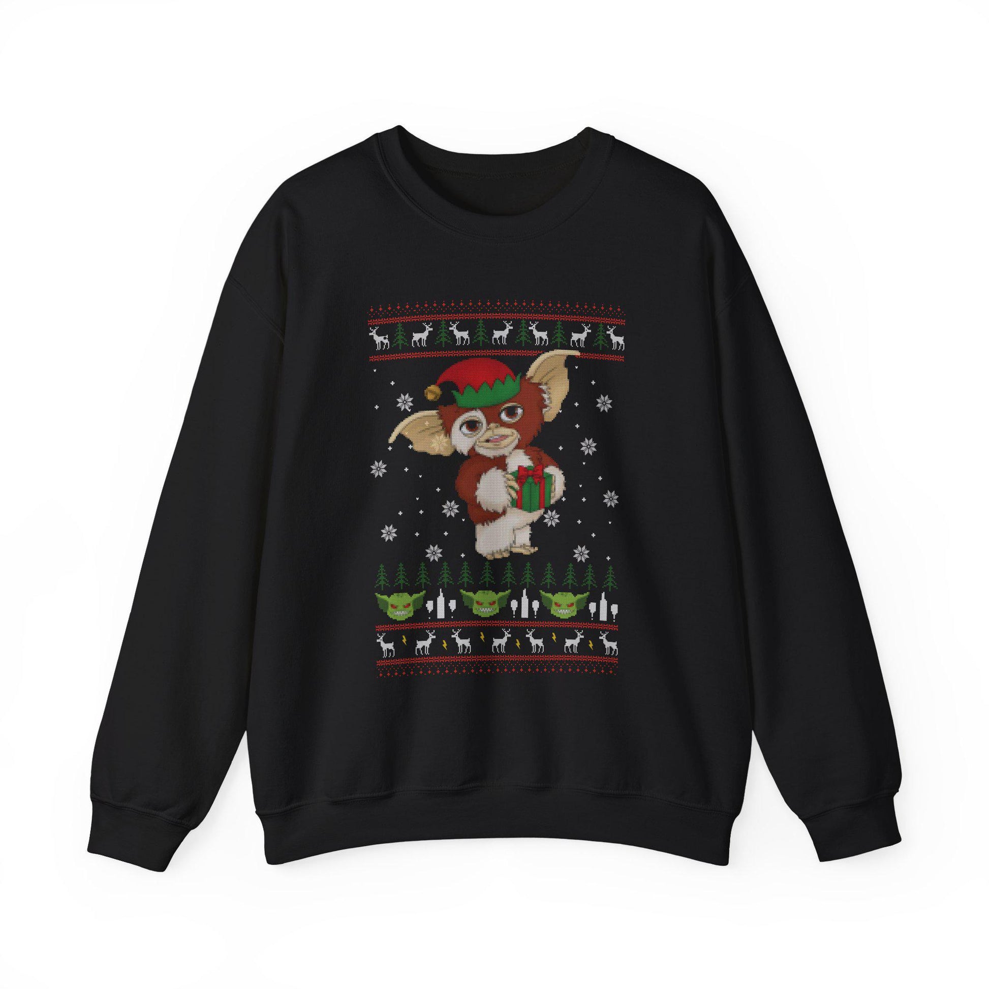 Gizmo Gremlins Christmas Sweatshirt | Cute Mogwai Ugly Christmas Sweater | Retro Creature Holiday Top