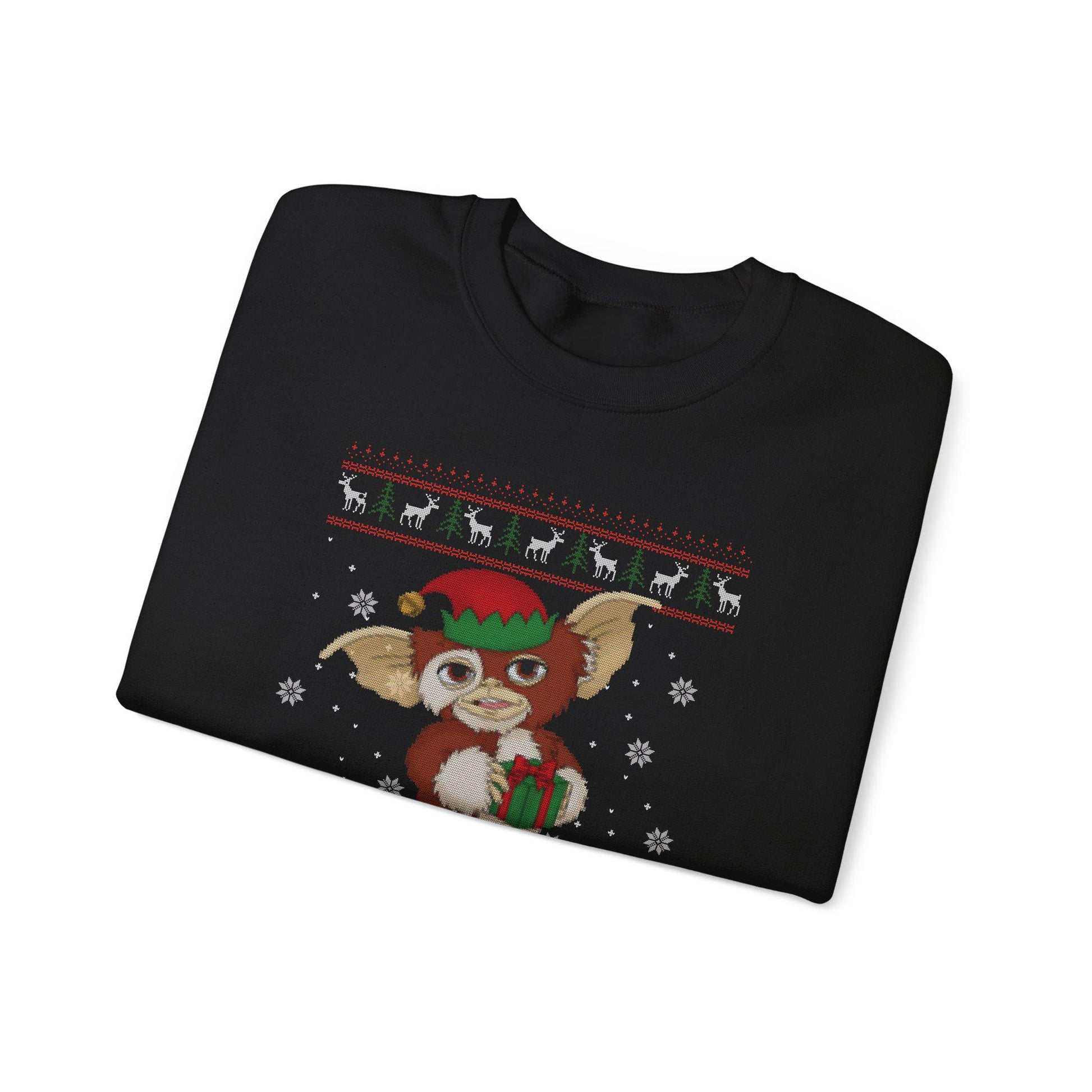 Gizmo Gremlins Christmas Sweatshirt | Cute Mogwai Ugly Christmas Sweater | Retro Creature Holiday Top
