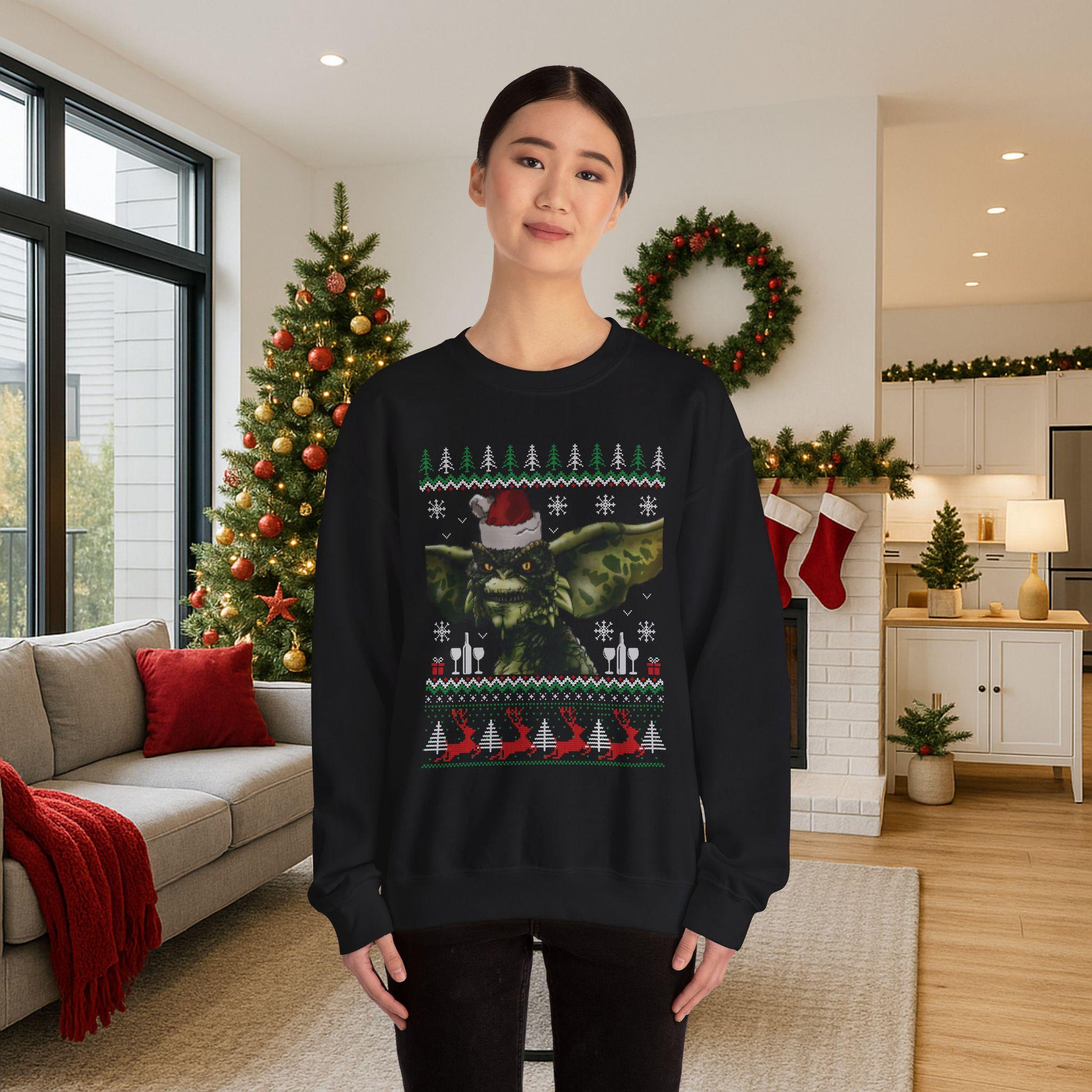 Gremlins Stripe Ugly Christmas Sweatshirt | Retro Movie Holiday Top