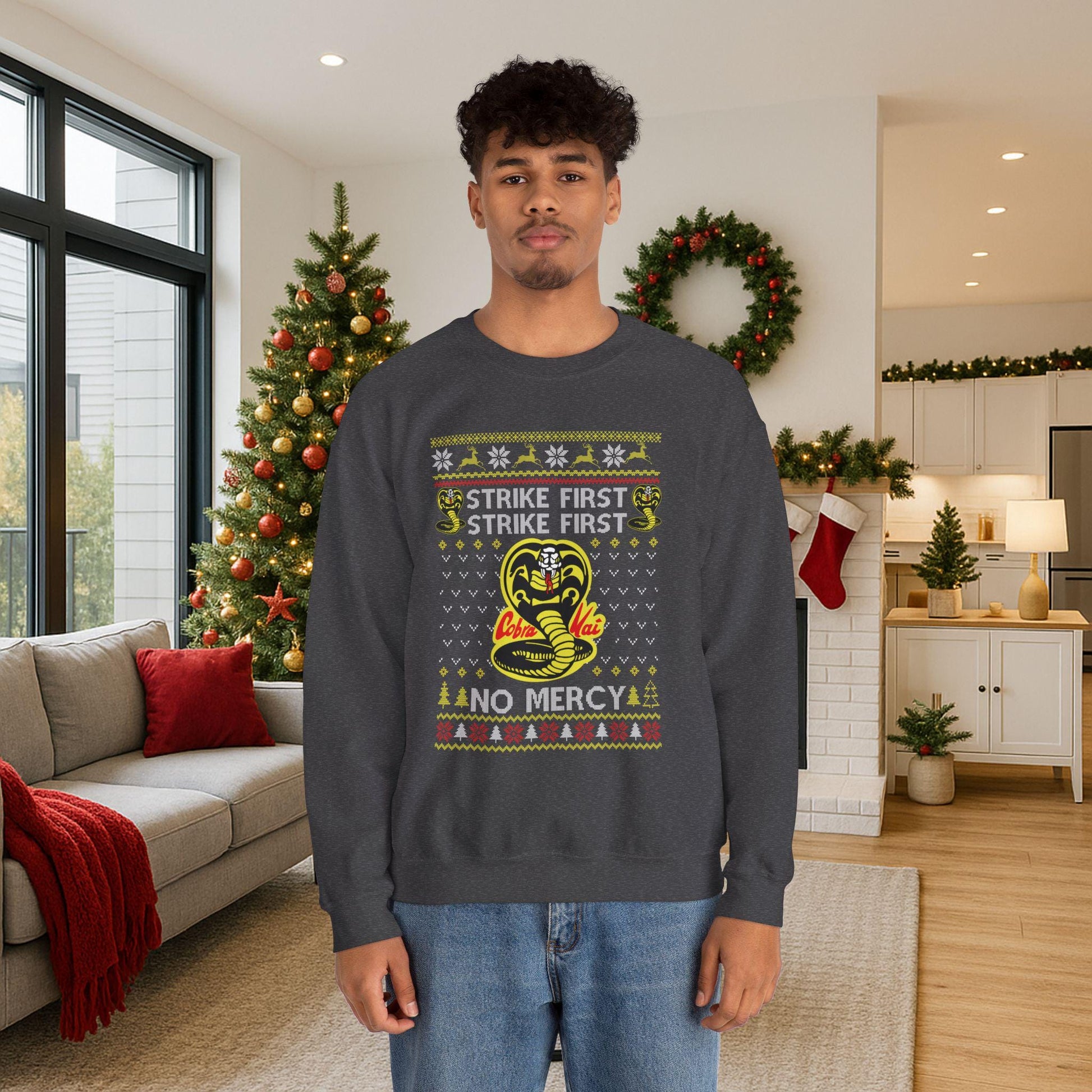 Cobra Kai Ugly Christmas Sweatshirt | Strike First, No Mercy