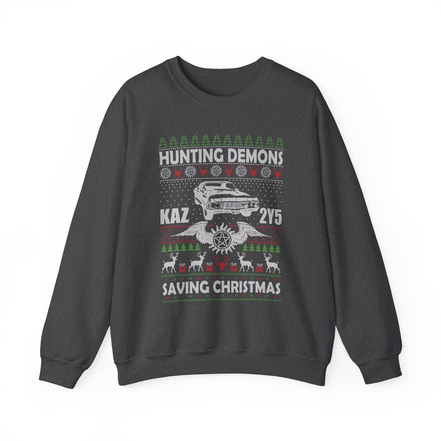Supernatural Hunting Demons Christmas Sweatshirt | KAZ 2Y5 Impala Ugly Sweater | Saving Christmas Winchester Top