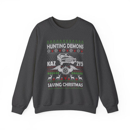 Supernatural Hunting Demons Christmas Sweatshirt | KAZ 2Y5 Impala Ugly Sweater | Saving Christmas Winchester Top