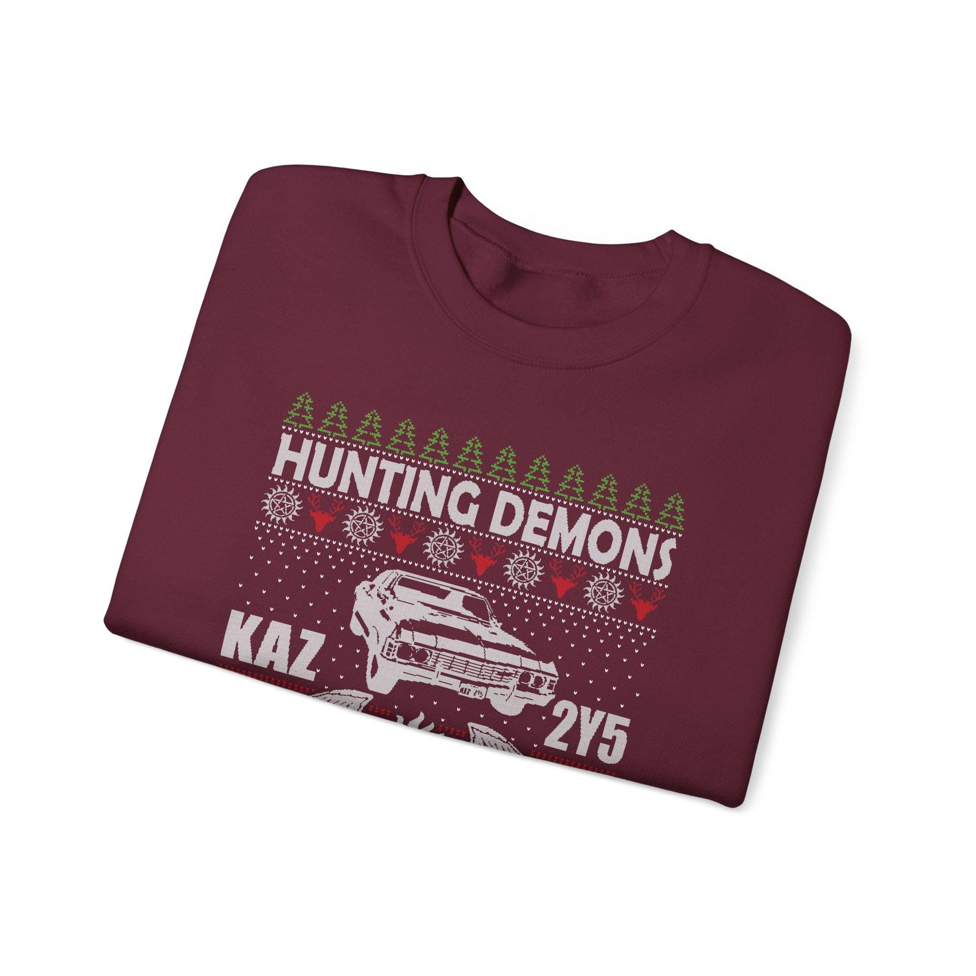 Supernatural Hunting Demons Christmas Sweatshirt | KAZ 2Y5 Impala Ugly Sweater | Saving Christmas Winchester Top