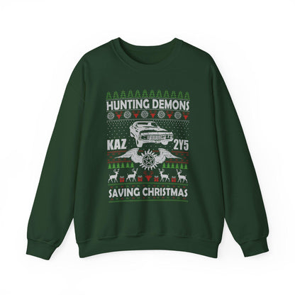 Supernatural Hunting Demons Christmas Sweatshirt | KAZ 2Y5 Impala Ugly Sweater | Saving Christmas Winchester Top