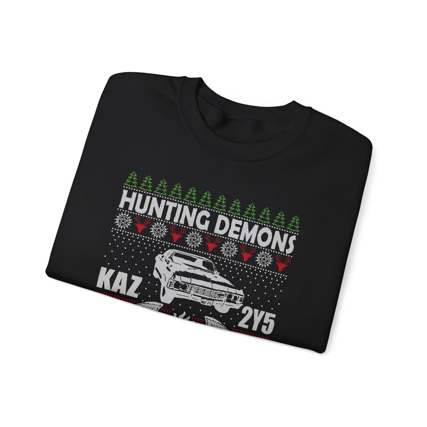 Supernatural Hunting Demons Christmas Sweatshirt | KAZ 2Y5 Impala Ugly Sweater | Saving Christmas Winchester Top