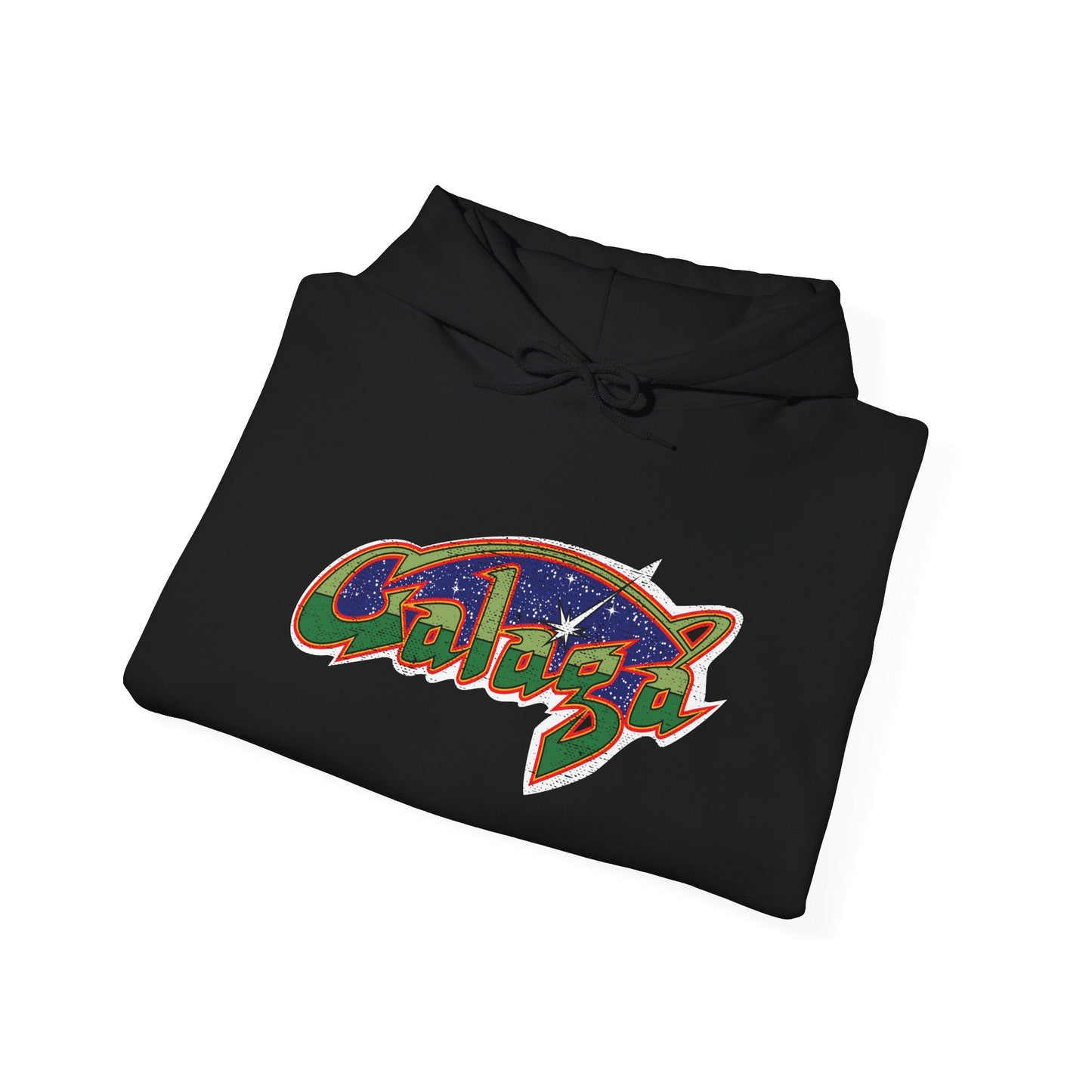 Retro Galaga Distressed Arcade Logo Hoodie | 80s Gamer Sweatshirt
