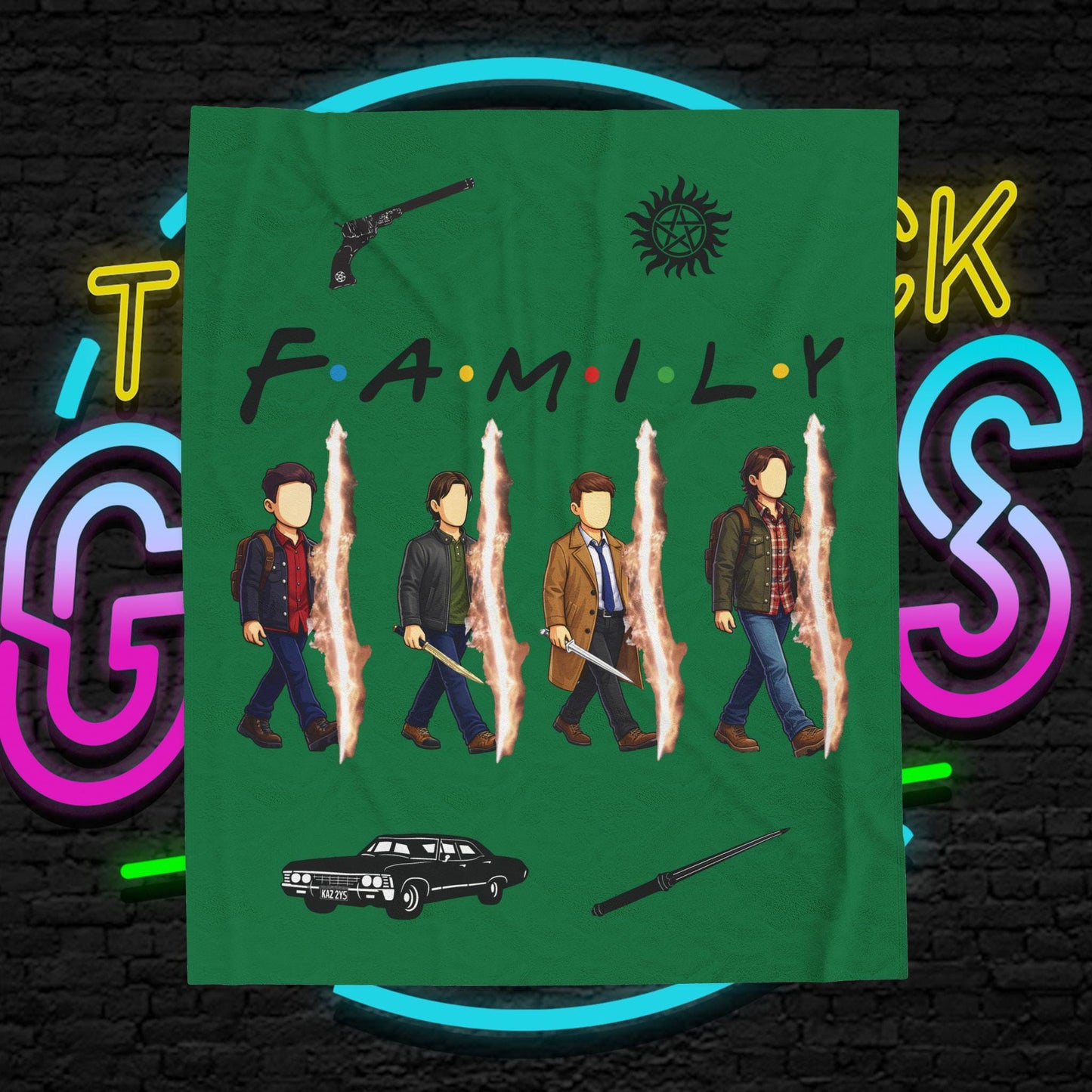 SPN Family Rift Travelers Blanket | Found Family Throw Blanket | Fan-Inspired TV Tribute | Dark Green Blanket (30x40, 50x60, 60x80)