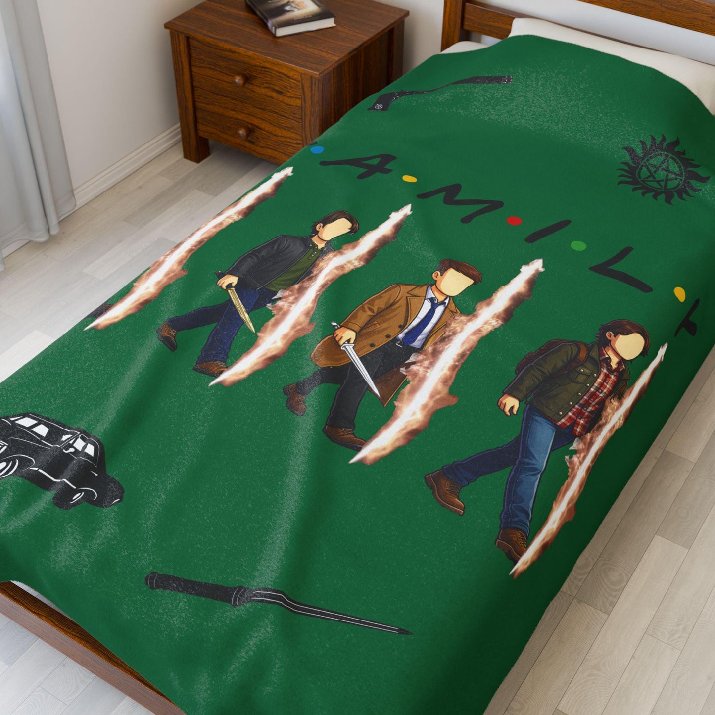 SPN Family Rift Travelers Blanket | Found Family Throw Blanket | Fan-Inspired TV Tribute | Dark Green Blanket (30x40, 50x60, 60x80)