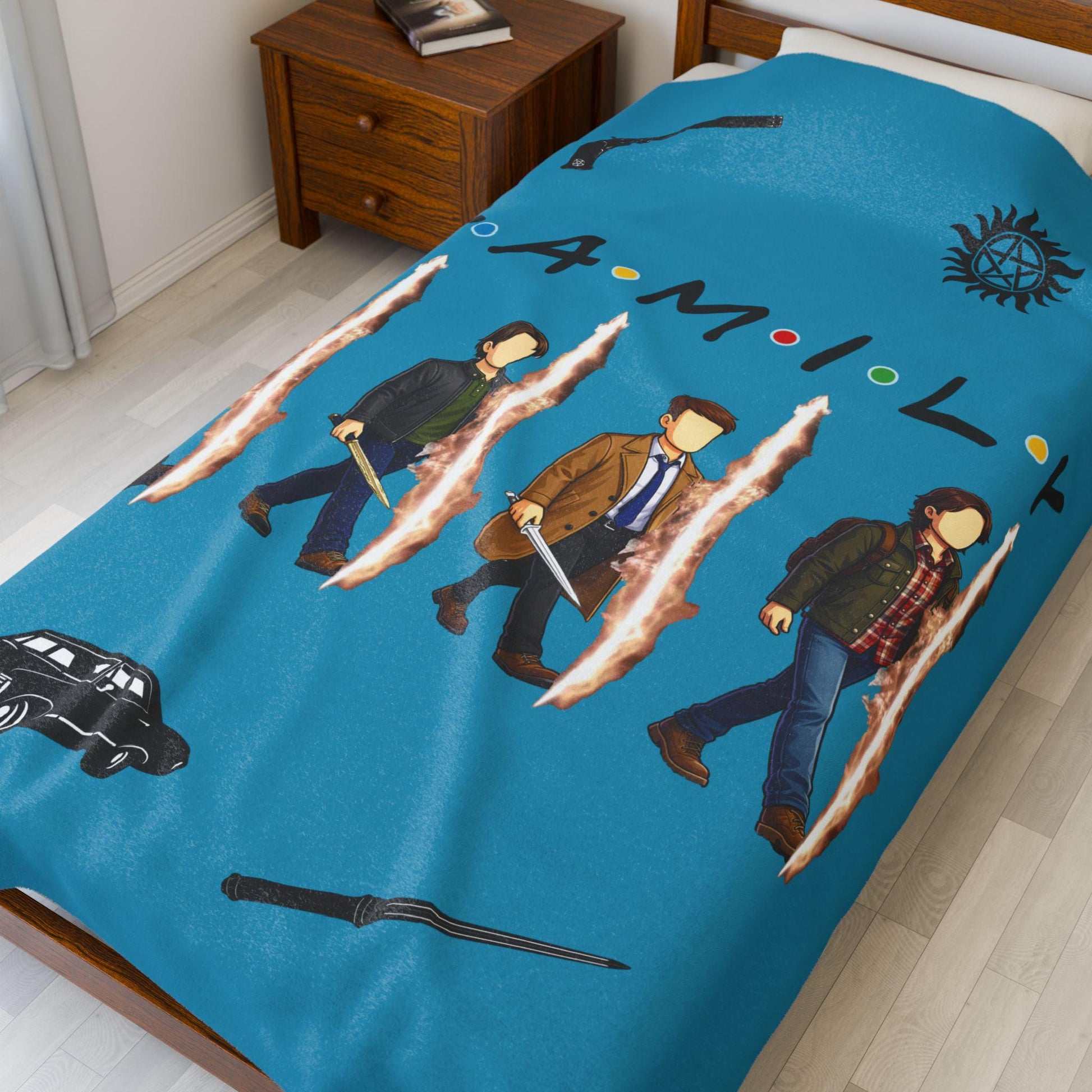 SPN Family Rift Travelers Blanket | Found Family Throw Blanket | Fan-Inspired TV Tribute | Turquoise Blanket (30x40, 50x60, 60x80)