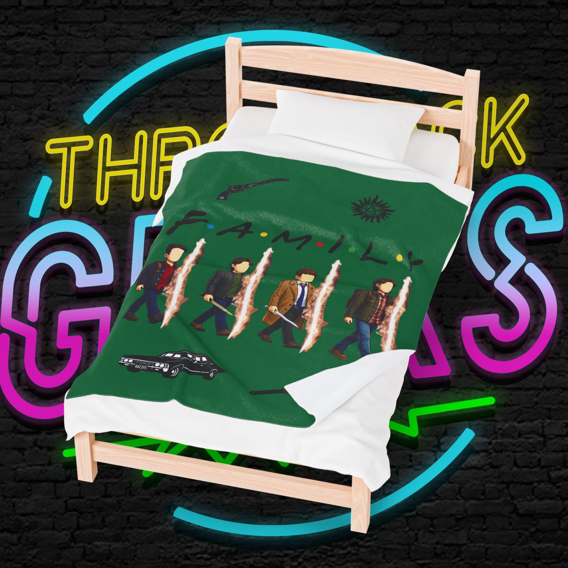 SPN Family Rift Travelers Blanket | Found Family Throw Blanket | Fan-Inspired TV Tribute | Dark Green Blanket (30x40, 50x60, 60x80)