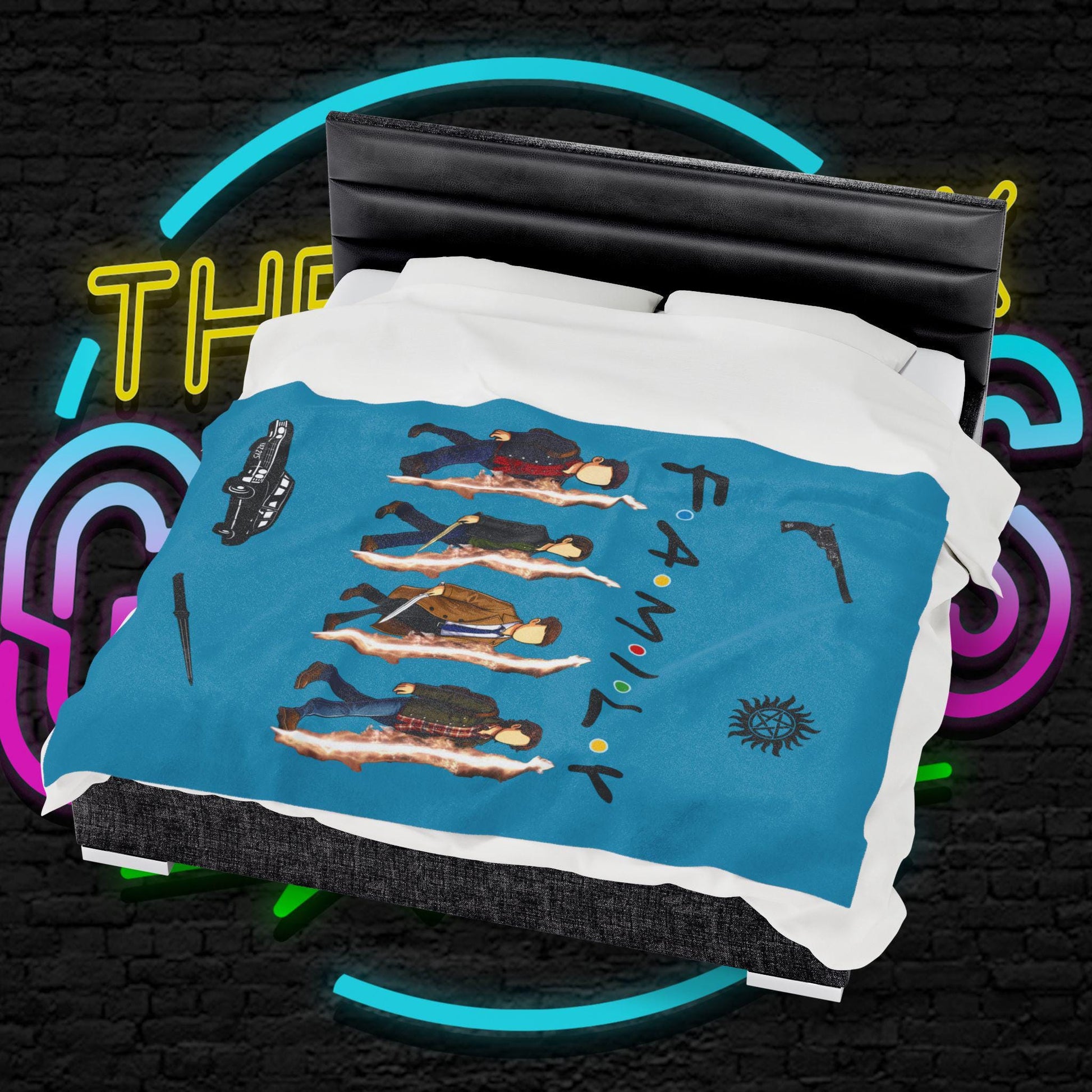 SPN Family Rift Travelers Blanket | Found Family Throw Blanket | Fan-Inspired TV Tribute | Turquoise Blanket (30x40, 50x60, 60x80)