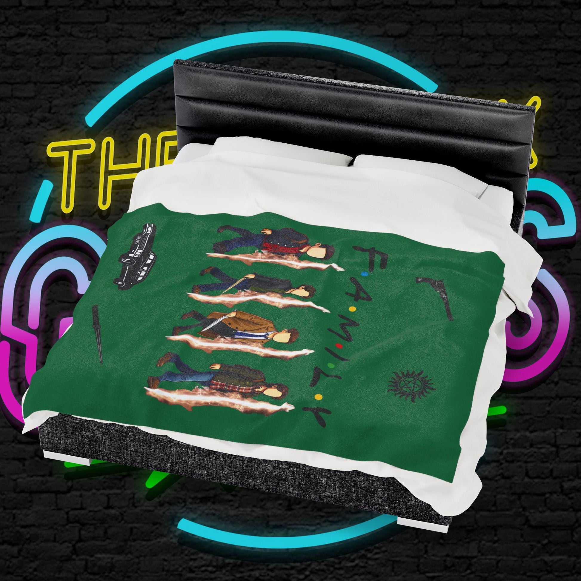 SPN Family Rift Travelers Blanket | Found Family Throw Blanket | Fan-Inspired TV Tribute | Dark Green Blanket (30x40, 50x60, 60x80)